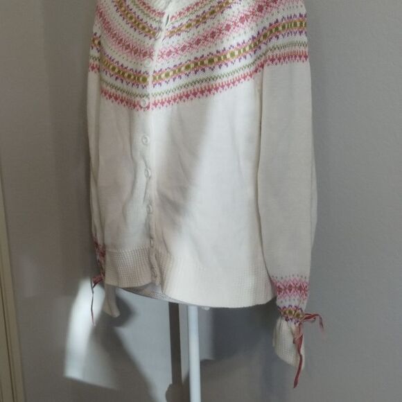 Tiara International Cross stitch print Sweater Cardigan button down Large *Vtg* - Picture 3 of 12